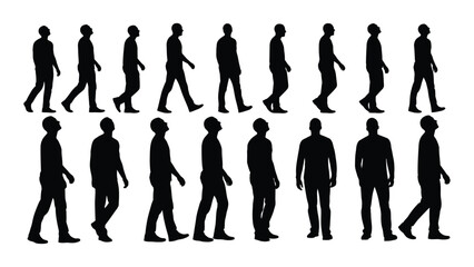 Walking and standing men silhouettes isolated on white background, Vector