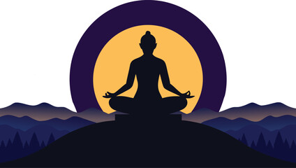 Find inner peace with this serene yoga silhouette against a calming mountain sunset, perfect for wellness brands and mindful living promotions