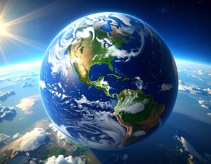 Vivid illustration of the planet Earth against a bright sunny sky