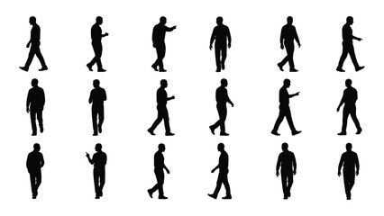 Male silhouettes in various poses isolated on white background, Vector