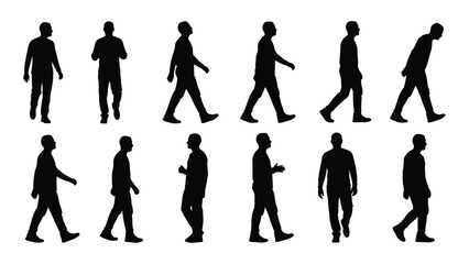 Men walking silhouettes collection isolated on white background, Vector