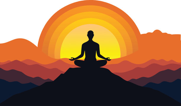 Find inner peace with mindful meditation overlooking a serene mountain sunset landscape, perfect for wellness retreats and spiritual growth resources