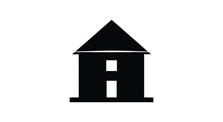 A simple black house icon with a peaked roof and single window a striking silhouette