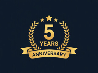 Naklejka premium 5 Years Anniversary golden laurel wreath with stars and ribbon.