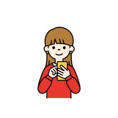 笑顔でスマートフォンを操作する、10代の若い女性の上半身ベクターイラスト素材＿カラー