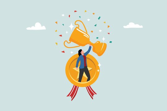 Effort and dedication in working to earn rewards, employees receive awards and recognition for outstanding achievements or victories.