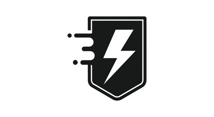 A bold black shield emblem featuring a striking lightning bolt design a modern silhouette