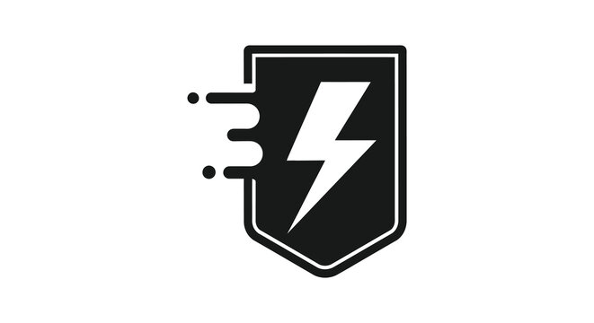 A bold black shield emblem featuring a striking lightning bolt design a modern silhouette