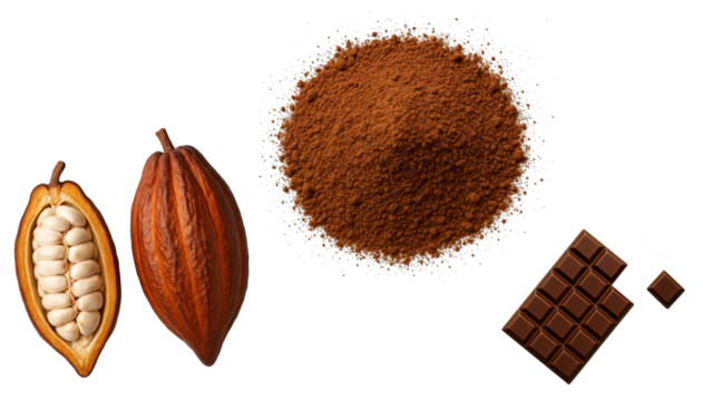 isolated chocolate,cocoa bean,cocoa powder,spices