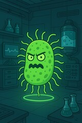 Angry germ in a laboratory getting ready to fight infections, medical