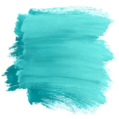 Vibrant turquoise blue paint stroke with visible brush texture and artistic flair isolated on transparent background