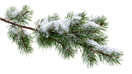 Fototapeta premium Branch of a Christmas pine with snow isolated on white Stock Illustration white background 