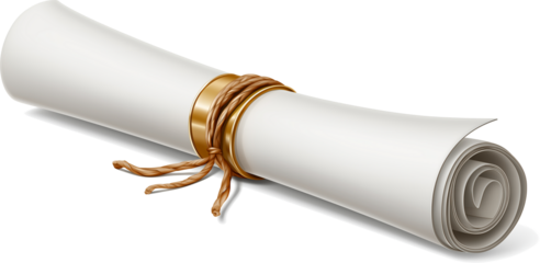 Graduation Diploma & Scroll PNG isolated on white background.