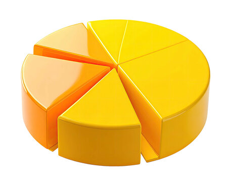 Yellow pie chart, six slices, some detached - Powered by Adobe