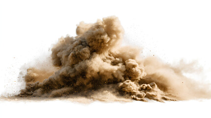 Brown dust and sand smoke cloud on white background soil particles sandstorm effect rising smog and fog overlay texture for design and compositing Stock Illustration white background 