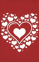Large Heart Shape Composed of Many White Smaller Hearts on Red Background love romance