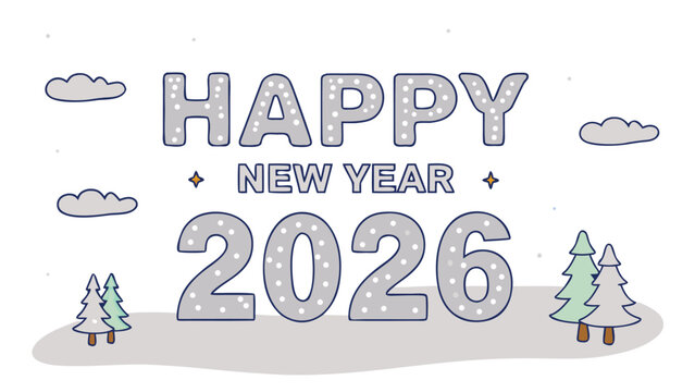 Elegant serif typography? Happy New Year 2026? carved from solid ice with internal blue-white light refraction, frosty breath particles, subtle caust hyper-realistic frozen  dark winter night backdrop