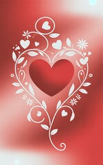 Red Heart Inside a White Floral Swirl Design on Red Gradient Background love romance