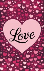 Pink Heart with " Love" Text Surrounded by Many Small Hearts romantic romance