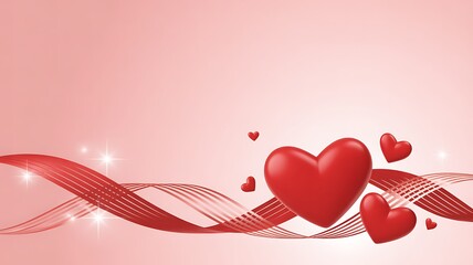 Red Hearts and Ribbons on a Soft Pink Gradient Background love romance