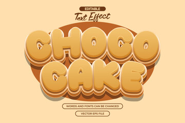 Choco cake editable text effect with 3d cartoon text style