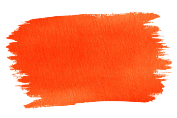 Vibrant orange watercolor paint stroke with textured brush marks and soft edges isolated on transparent background