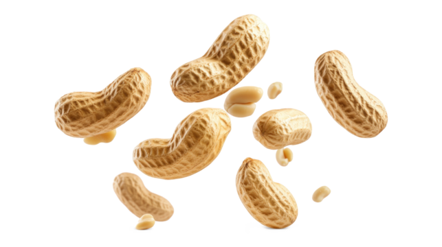 A bunch of peanuts is flying through the air