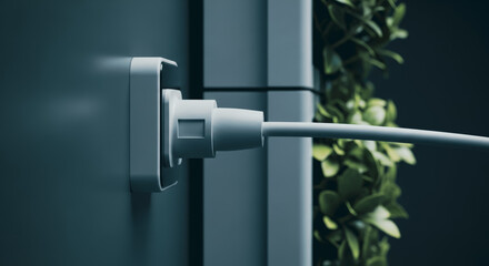 A modern, close-up photograph featuring an electrical socket and plug, highlighting the theme of sustainable energy and environmental consciousness.