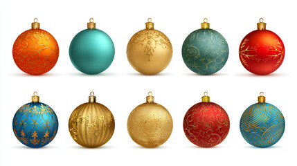 Christmas balls colorful clipart set. Colorful xmas balls clip art with plain, shiny, glossy and round shape bauble object collection for December decorative elements vector illustration