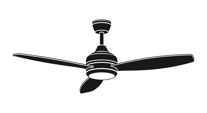 A detailed depiction of a ceiling fan with four blades presented as a striking silhouette