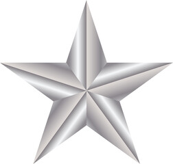 Shiny silver fivepointed star icon with metallic gradient and sharp edges