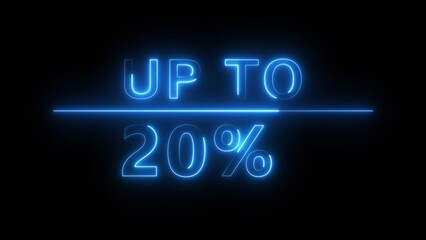 Neon up to 20% illustration. Discount sale offer number. Sale offer percentage number.
