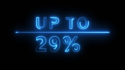 Neon up to 29% illustration. Discount sale offer number. Sale offer percentage number.