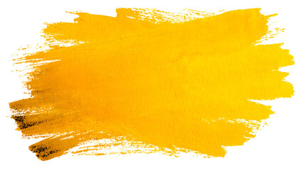 Vibrant golden yellow paint splatter brush stroke artistic texture abstract element isolated on transparent background