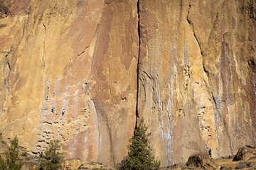 Climbers Ascending the Rocks of Smith Rock State Park on a Summer Day