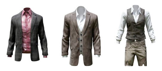 Stylish Formal Trio of Classic Menswear Outfits Displayed in Studio Setting