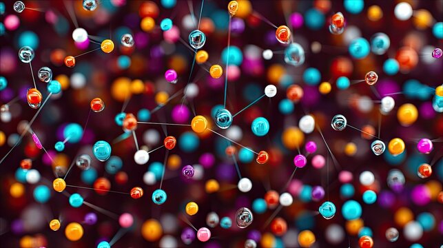 An abstract, colorful image featuring a network of interconnected spheres, representing molecular structures or data connections. - Powered by Adobe