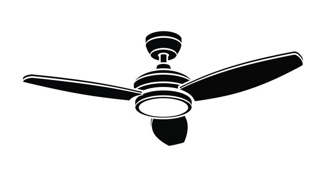 a black and white depiction of a ceiling fan with a minimalist style silhouette