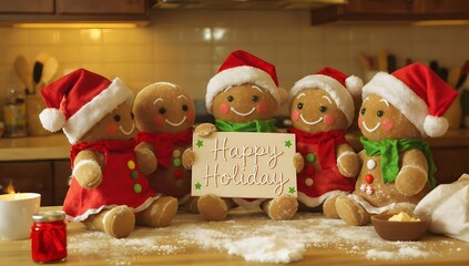 Gingerbread friends wish you happy holidays now