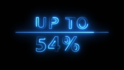Neon up to 54% illustration. Discount sale offer number. Sale offer percentage number.
