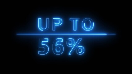 Neon up to 56% illustration. Discount sale offer number. Sale offer percentage number.