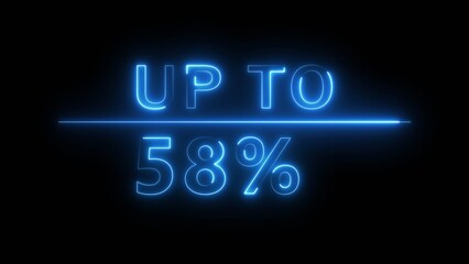 Neon up to 58% illustration. Discount sale offer number. Sale offer percentage number.