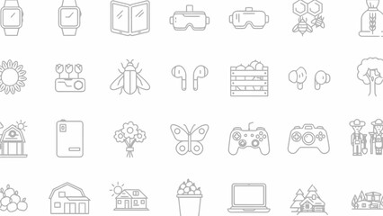 Illustration showcasing various icons including technology, nature, agriculture and rural life elements
