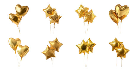 Naklejka na ściany i meble PNG Golden star heart balloons celebration, element set on transparent background