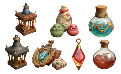 Colorful 3D Stylized Valentine's Day Companions with Isolated Transparent Background
