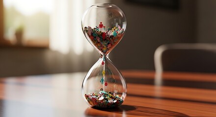 Hourglass colorful particles falling in sunlight