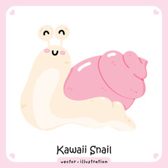 Cute Kawaii Snail Vector Illustration. Smiling Cartoon Pink Shell Snail Mascot Character for Kids Design
