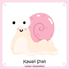 Cute Kawaii Snail Vector Illustration. Smiling Cartoon Pink Shell Snail Mascot Character for Kids Design