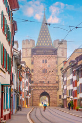 Spalentor gate in old town Basel city skyline, city scape of  Switzerland