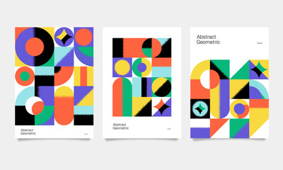 Abstract Geometric Grainy Posters: Colorful Bauhaus Shapes and Noise Texture Covers